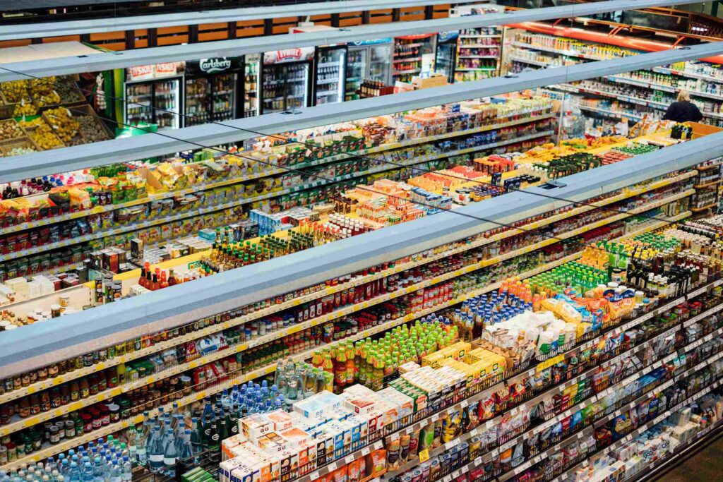 FMCG warehouse and distribution  -  stacked cartons and supply operations